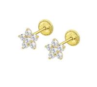 TIME ROAD Ohrringe Mädchen Baby Gold 9K - Ohrstecker Stern 6 mm - Kinderohrringe Gold Schraubverschluss Sicher - 3-24 Monate - Geschenk Taufe Geburt Geburtstag HIN00343/6