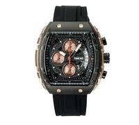 TIME100 Armbanduhr für Herren, Chronograph, Kalender, quadratisches Gesicht, Leuchtend, Punk-Stil, multifunktional, Hilfszifferblätter, Skelett-Tonneau-Uhr, Silikonarmband,Schwarz