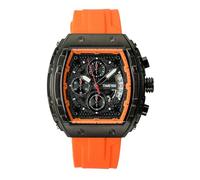 TIME100 Armbanduhr für Herren, Chronograph, Kalender, quadratisches Gesicht, Leuchtend, Punk-Stil, multifunktional, Hilfszifferblätter, Skelett-Tonneau-Uhr, Silikonarmband,Orange/Abendrot