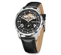 TIME100 automatik Uhr Herren,Wasserdicht Leuchtzeiger Pilot Serie Angel Wing Business Schwungrad Uhr,mechanisches Uhrwerk Herren Armbanduhren Lederband Skelett Uhren,Gift for Men,Schwarz-Argent