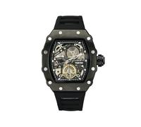 TIME100 automatik Uhr Herren,Wasserdicht Leuchtzeiger Pilot Serie Angel Wing Business Schwungrad Uhr,mechanisches Uhrwerk Herren Armbanduhren Leder/verstellbares Silikonarmband Skelett,Schwarz