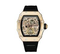 TIME100 automatik Uhr Herren,Wasserdicht Leuchtzeiger Pilot Serie Angel Wing Business Schwungrad Uhr,mechanisches Uhrwerk Herren Armbanduhren Leder/verstellbares Silikonarmband Skelett,Roségold