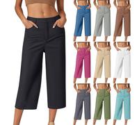 TIMELYE Caprihose Damen Sommer Casual 3/4 Hose Atmungsaktiv Outdoor Jogginghose Wanderhose Stretch Leichte Sommerhose mit Taschen Freizeit Leichte Sommerhose Crop Büro Bürohose