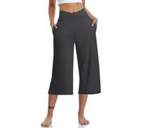 TIMELYE Damen Caprihose 3/4 Freizeithose Outdoor Leichte Sporthose Lockere Traininghose Indoor Yogahose Weites Bein Elastischer Bund Tasche für Casual, Yoga, Fitness