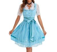 TIMELYE Dirndl Damen Midi Grosse Grössen Trachtenkleid Inkl. Trachtenrock Spitzen Bluse Festivel Trachten Oktoberfest Outfit Mit Bluse Und Schürze 4 Teilig 2024 Edelnice Dirndl Bluse Blau/Rot