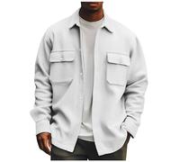 TIMELYE Herren Cord Hemd Elegant Schwarz Oversize Langarm Hemdjacke Jeanshemd Winter Stehkragenhemd Hoody Hemd L