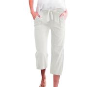 Timelye Sommer 3/4 Hose Damen Leinen Baumwolle Stoffhose Leicht Atmungsaktiv Yogahose Einfarbig Lässig Leinenhose Weites Bein Hosen mit Taschen Sommerhose Weich Bequem Sporthose für Frauen