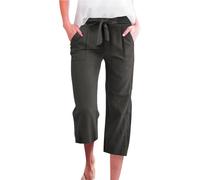 Timelye Sommer 3/4 Hose Damen Leinen Baumwolle Stoffhose Leicht Atmungsaktiv Yogahose Einfarbig Lässig Leinenhose Weites Bein Hosen mit Taschen Sommerhose Weich Bequem Sporthose für Frauen