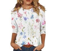 TIMEMEAN Tshirt Damen Oversize Oberteil Damen Blusen Damen Für Damen Polyester Hemdbluse 3/4 Ärmel Weites Homewear Weic Blusentop Maedchen Sommer Crewneck Große Größen White 6