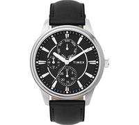 Timex Chicago Herren-Quarzuhr 45 mm - schwarzes Lederarmband mit schwarzem Zifferblatt und silberfarbenem Gehäuse TW2Y21600