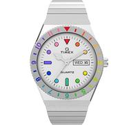 Timex Q Damen-Armbanduhr, 36 mm, silberfarbenes Edelstahl-Stretcharmband, silberfarbenes Zifferblatt, silberfarbenes Gehäuse TW2V66000