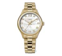 Timex Damenuhr Legacy Damen Edelstahl Gold Stahl Gehäuse Quarzwerk Silbernes Zifferblatt Gold Stahlarmband mit Faltschließe 5 ATM
