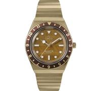 Timex Damenuhr Q Damen Edelstahlgehäuse Gold Quarzwerk Braunes Zifferblatt Gold Stahlarmband mit Faltschließe 5 ATM