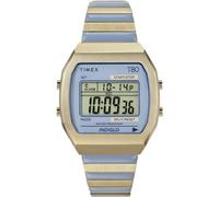 Timex Damenuhr T80, 36 mm, goldfarbenes Erweiterungsband, blaues Zifferblatt, goldfarbenes Gehäuse, goldfarbenes Armband, goldfarbenes Armband, gold, Armband