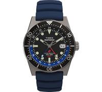 Timex Deep Water Reef Herren-Armbanduhr, 41 mm, blaues Armband, schwarzes Zifferblatt, Titangehäuse