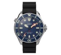 Timex Deepwater Meridian 200 HEV Automatikuhr für Herren, 44 mm, schwarzes Armband, blaues Zifferblatt, silberfarbenes Gehäuse
