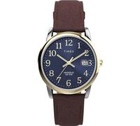 Timex Easy Reader Herren-Armbanduhr, 35 mm, braunes Lederarmband, blaues Zifferblatt, silberfarbenes Gehäuse TW2W54500