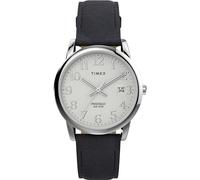 Timex Easy Reader Herren-Armbanduhr, 35 mm, schwarzes Lederarmband, weißes Zifferblatt, silberfarbenes Gehäuse TW2W54300