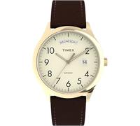 Timex Easy Reader Herren-Armbanduhr, 40 mm, braunes Lederarmband, cremefarbenes Ziffernblatt, goldfarbenes Gehäuse TW2W68400