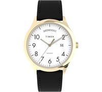 Timex Easy Reader Herren-Armbanduhr, 40 mm, schwarzes Lederarmband, weißes Ziffernblatt, goldfarbenes Gehäuse TW2W68500