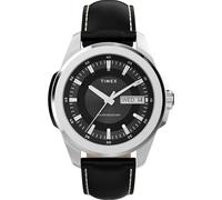 Timex Essex Herren-Armbanduhr mit Tag und Datum, 45 mm, schwarz, zweiteilig, Schnellverschluss, schwarzes Zifferblatt, silberfarbenes Gehäuse