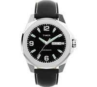 Timex Essex Herrenuhr, 46 mm, schwarzes Armband, schwarzes Zifferblatt, silberfarbenes Gehäuse