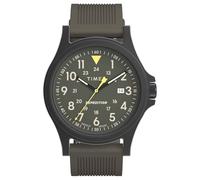 Timex Expedition Acadia Herren-Armbanduhr, 40 mm, metallisch-graues Silikonarmband, grünes Zifferblatt, schwarzes Gehäuse TW4B30000