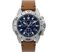 Timex Expedition North Chronograph Herren-Armbanduhr, 42 mm, hellbraunes, zweiteiliges, veganes Lederarmband mit Schnellverschluss, blaues Zifferblatt, IP-Stahlgehäuse TW2W16300