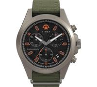 Timex Expedition North Herren-Armbanduhr, 43 mm, grünes Armband aus umweltfreundlichem Material, zweilagiges schwarzes Zifferblatt, Gehäuse aus Rotguss TW2Y30200