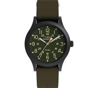 Timex Expedition Scout Herren-Armbanduhr, 36,5 mm, grünes Slip-Thru, einlagig, grünes Zifferblatt, schwarzes Gehäuse