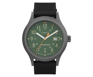 Timex Expedition Scout Herren-Armbanduhr, 40 mm, schwarzes Silikonarmband, grünes Zifferblatt, metallisch-graues Gehäuse TW4B30200
