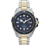 Timex Harborside Coast Herrenuhr, 43 mm, blaues Zifferblatt und oberer Ring mit zweifarbigem Gehäuse und Edelstahlarmband, Zwei Töne/Blau, Einheitsgröße, Harborside Coast 3-Zeiger-Armbanduhr 43 mm