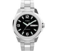 Timex TW2W92700 Essex Day & Date Herren-Quarzuhr, 46 mm, Edelstahlarmband mit schwarzem Zifferblatt