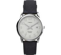 Timex Herren-Armbanduhr Easy Reader, 35 mm, schwarzes Armband, weißes Zifferblatt, silberfarbenes Gehäuse, Schwarz/Weiß/Silberfarben/weiße Zahlen, Modern