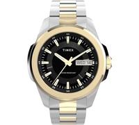 Timex Herren-Armbanduhr Essex Tag und Datum, 45 mm, zweifarbiges Armband, schwarzes Zifferblatt, zweifarbiges Gehäuse