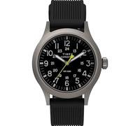 Timex Herren-Armbanduhr Expedition Scout, 40 mm, schwarzes zweiteiliges schwarzes Zifferblatt, silberfarbenes Gehäuse