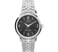 Timex Herren Marlin 40 mm Uhr - Edelstahl Gliederarmband Schnellverschluss schwarzes Zifferblatt Edelstahlgehäuse