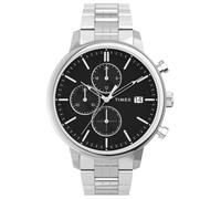 Timex Uhr Trend 45 mm Herren Silber-Ton Gehäuse schwarzes Zifferblatt Edelstahlarmband TW2V01600