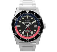 Timex Herren Uhr Deep Water Reef 41mm, Edelstahl/Edelstahl/Schwarz/Rot, Armband