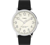 Timex Herren Waterbury Classic 40mm Edelstahl Quarz Kleid Uhr mit Lederarmband, Schwarz, 20 TW2V30900