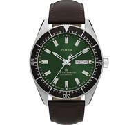 Timex Herren Waterbury traditionelle Taucher 40 mm Uhr - braunes Armband grün Zifferblatt Edelstahlgehäuse
