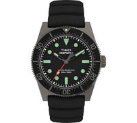 Timex Herrenuhr DEEP Water Reef Herren Synthetischer Kautschuk Graues Stahlgehäuse Quarzwerk Schwarzes Zifferblatt Schwarzes Kautschukarmband mit Verschluss Schließe Normal 5 ATM