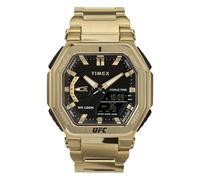 Timex Herrenuhr UFC Colossus Herrenuhr Edelstahl Gold Edelstahlgehäuse Gold Edelstahl Analoges Uhrwerk Schwarzes Zifferblatt Schwarzes Armband Gold Edelstahlarmband mit Faltschließe 5 ATM
