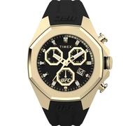 Timex Herrenuhr UFC PRO Herren Silikon Vergoldetes Stahlgehäuse Quarzwerk Schwarzes Zifferblatt Schwarzes Silikonarmband Schwarz mit Dornschließe Standard 10 ATM