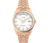 TIMEX Legacy Damen Uhr, 36 mm, schwarzes Armband, schwarzes Gehäuse, weißes Zifferblatt, Rotgoldfarben/Weiß/Roségold-Ton, Traditionell