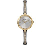 Timex Main Street Damen-Armbanduhr, 25 mm, zweifarbiges Armband aus Legierung, silberfarbenes Zifferblatt, goldfarbenes Gehäuse TW2W96200