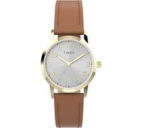 Timex Main Street Damen-Armbanduhr, 30 mm, braunes Armband, silberfarbenes Zifferblatt, goldfarbenes Gehäuse