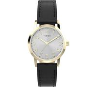 Timex Main Street Damen-Armbanduhr, 30 mm, schwarzes Armband, silberfarbenes Zifferblatt, goldfarbenes Gehäuse