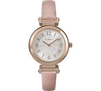 Timex Main Street Damen-Armbanduhr, 31 mm, rosa Lederarmband, silberfarbenes Zifferblatt, roségoldfarbenes Gehäuse TW2W96300