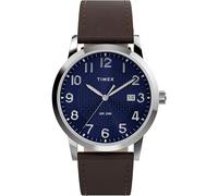 Timex Main Street Herren-Armbanduhr, 38 mm, braunes Armband, blaues Zifferblatt, silberfarbenes Gehäuse